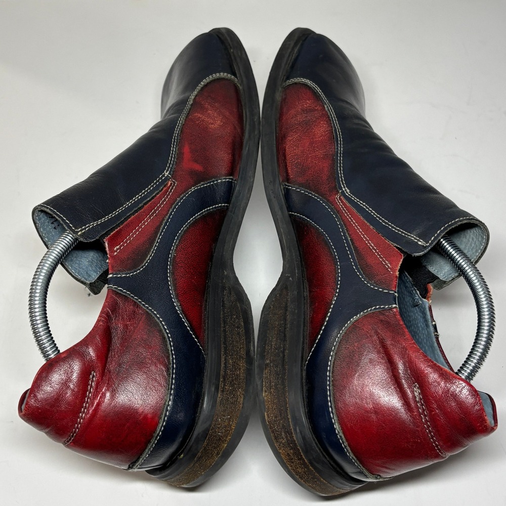 Robert Wayne Loafers Mens 11 Blue Red Square Toe Leather Slip On Shoes Y2K Retro - Picture 4 of 8